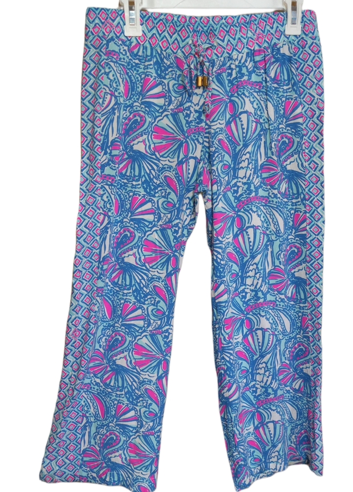 Lilly Pulitzer pink baby blue seashell patterns, elasticized waist pants, sz S